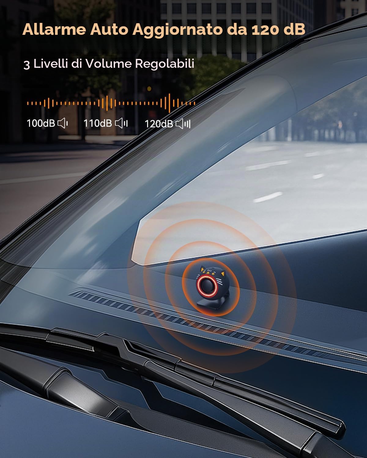 Sistema di allarme per auto, allarme di vibrazione senza fili, sistema di protezione antifurto, 120 dB, sistema di allarme antifurto con telecomando, allarme antifurto con attacco magnetico per auto