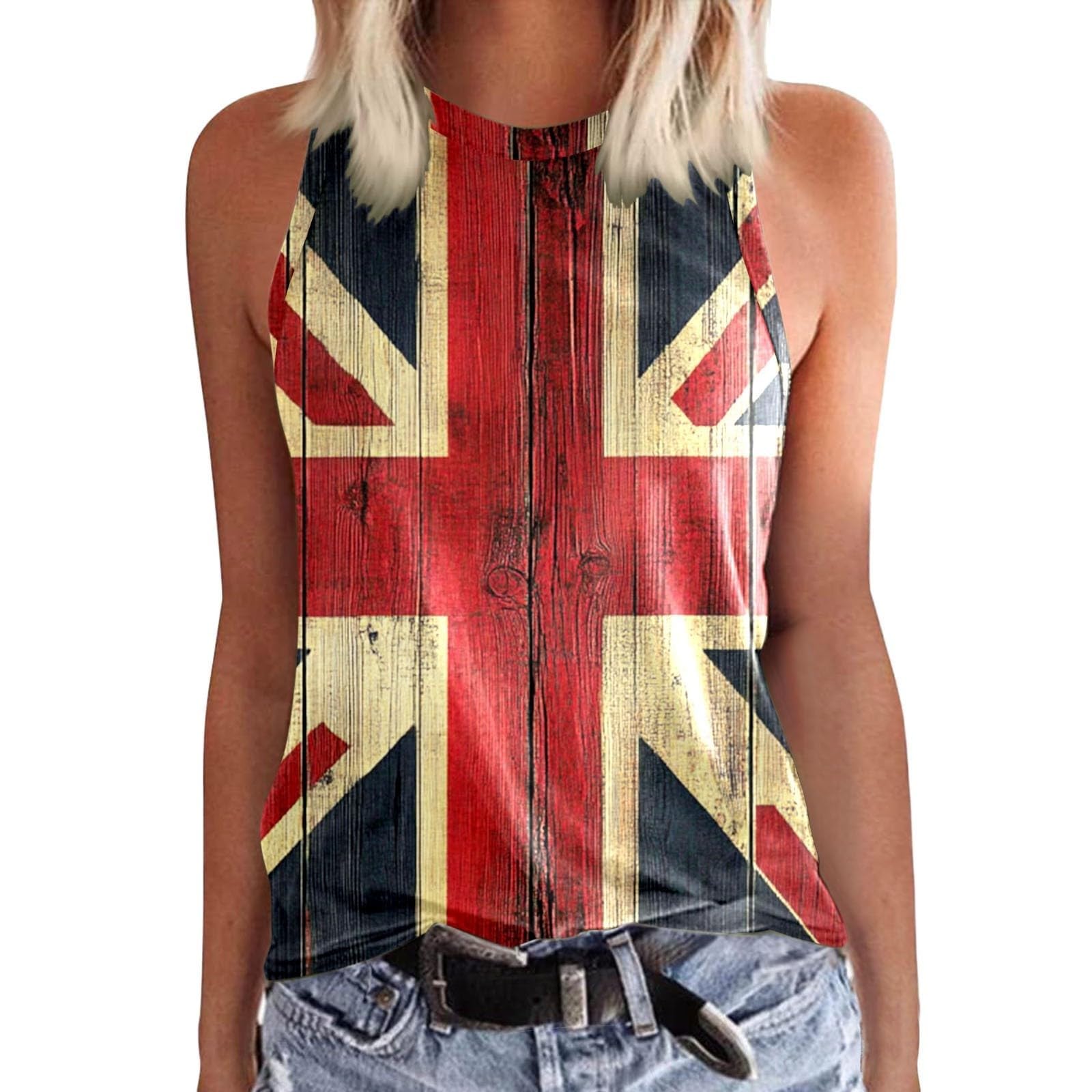 Union Jack T Shirt Flag Tank Top for Women England Crewneck Sleeveless Vest Shirts Ladies Uk Flags Printed Graphic Independence Day Tee World Cup Football 2026 Tops Holiday Essentials Union Jack Top