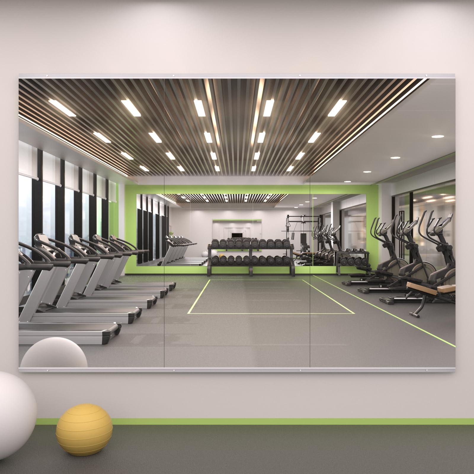 loaao home gym mirror, 48"x24"-3 pcs gym mirrors for wall, frameless, tempered glass, large workout mirrors for home gym, dance studio, yoga room, garage gym