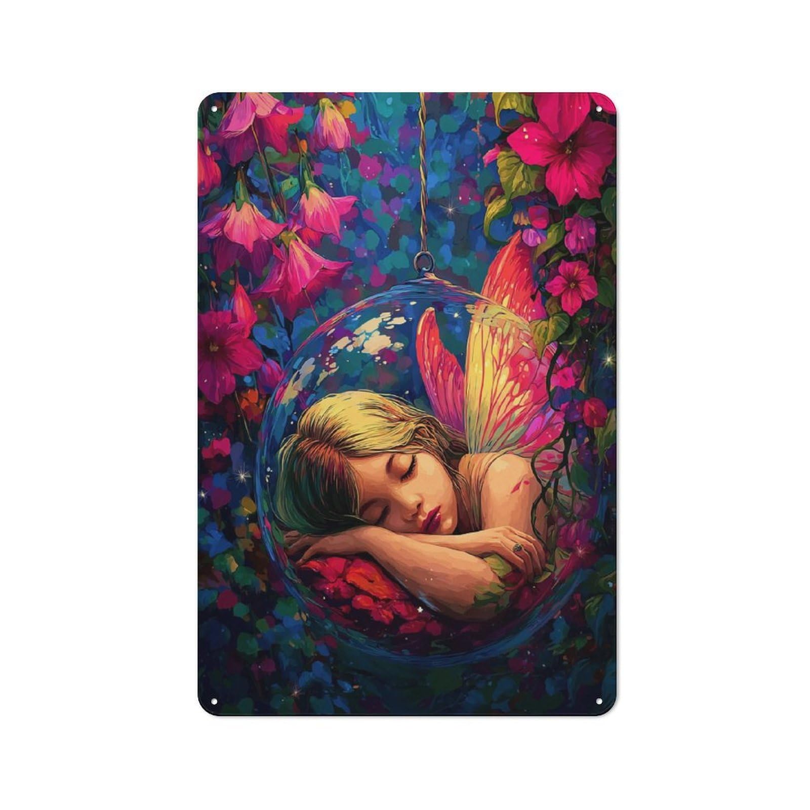 Junmoney Enchanted Dreamscape With Fairy Printed Metal Sign 30X20cm For Home Office Or Studio, For Winter Room Styling In Home Office And Studio