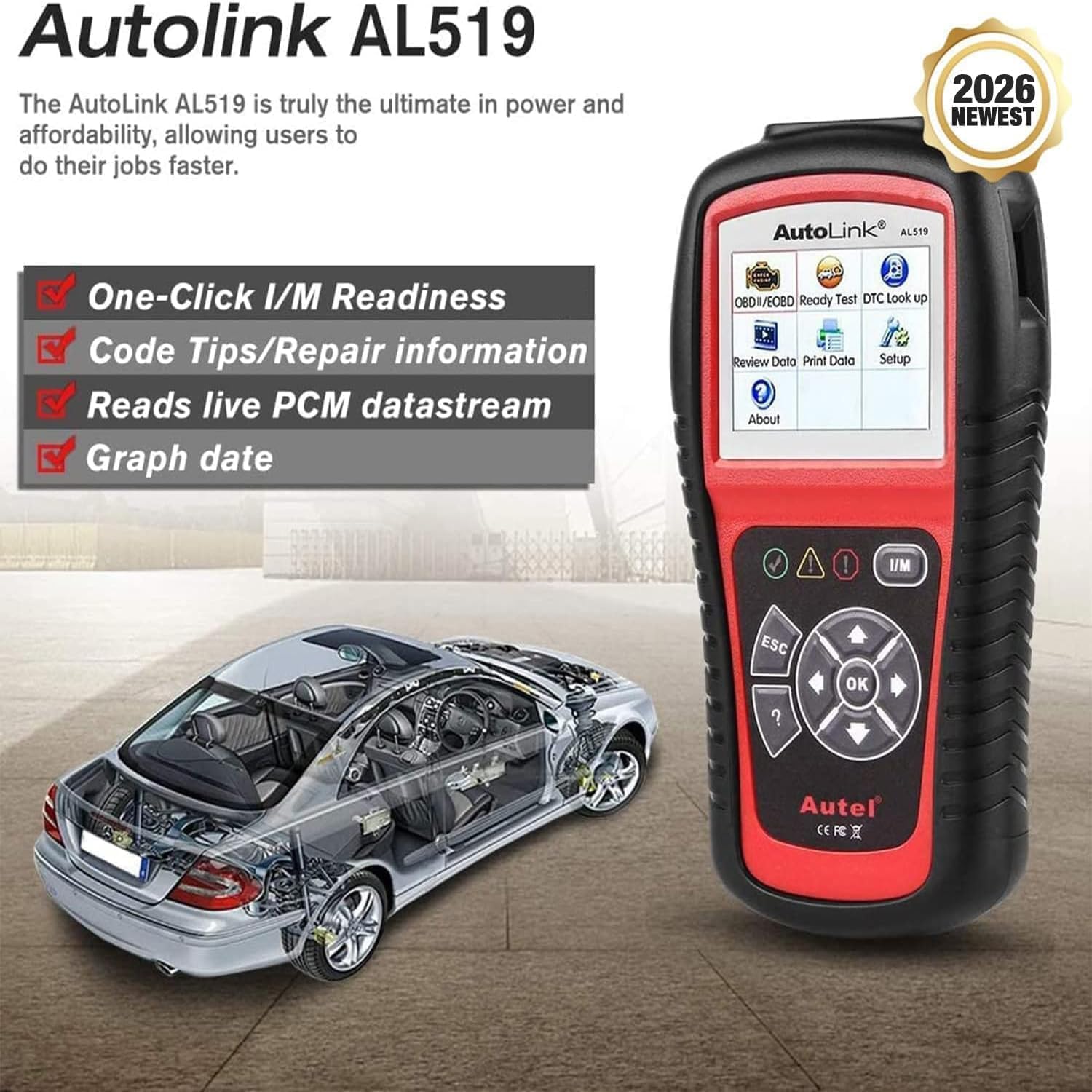 Autel AutoLink AL519 Skaner OBD2 Tryb Rozszerzony 6 Sprawdź Czytnik Kodów Silnika Narzędzie Diagnostyczne Samochodów za Pomocą Jednego Kliknięcia Smog Sprawdź Wyłącznik DTC Ulepszona Wersja. od AL319