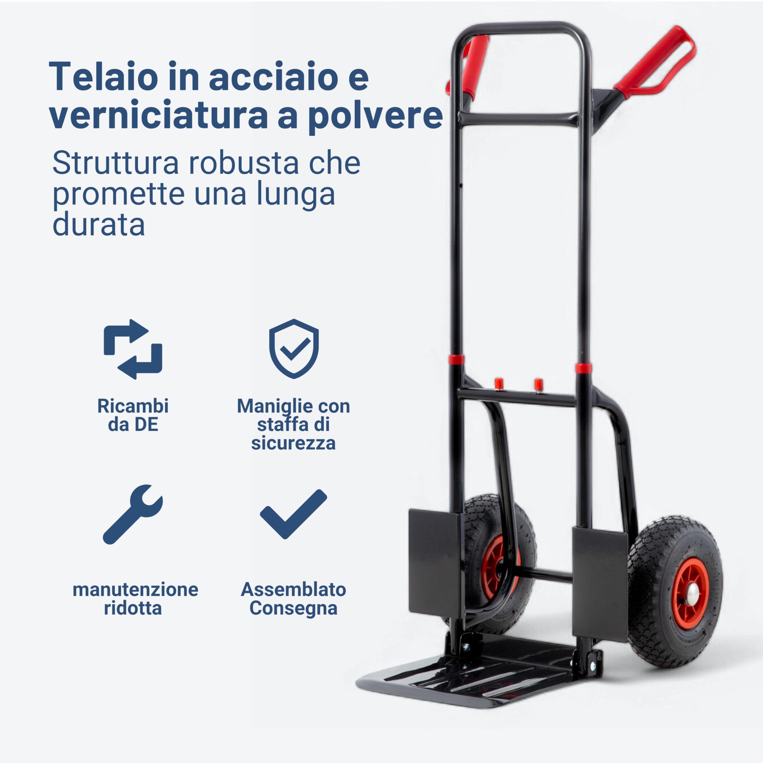 Pallit Carrello Portapacchi Pieghevole 200 kg - Struttura in Acciaio, Ruote Pneumatiche 250 mm, Impugnatura Ergonomica, Portasacchi Manuale DIABLO-F