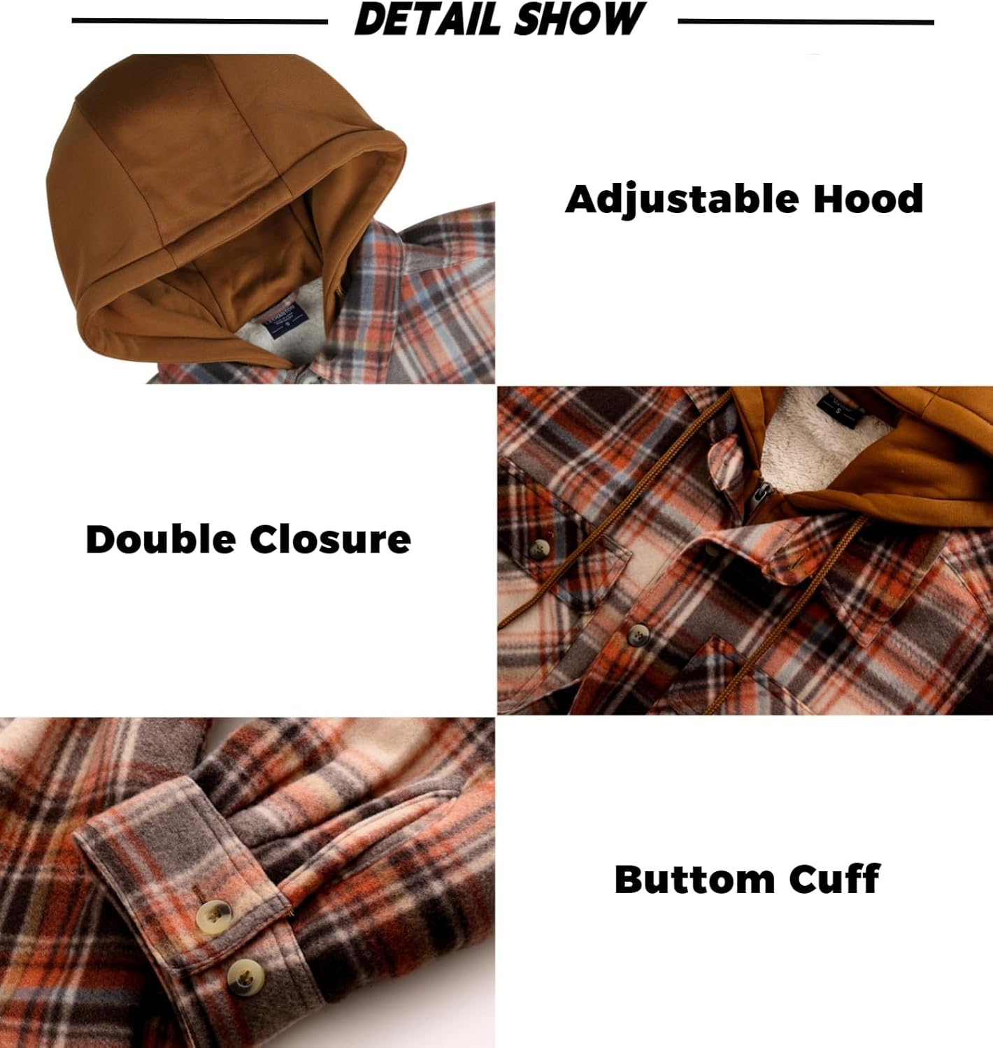 LeeHanTon Mens Flannel Jackets Sherpa Lined Fleece Zip Up Winter Warm Workout Plaid Sweatshirt with Hood - Image 4