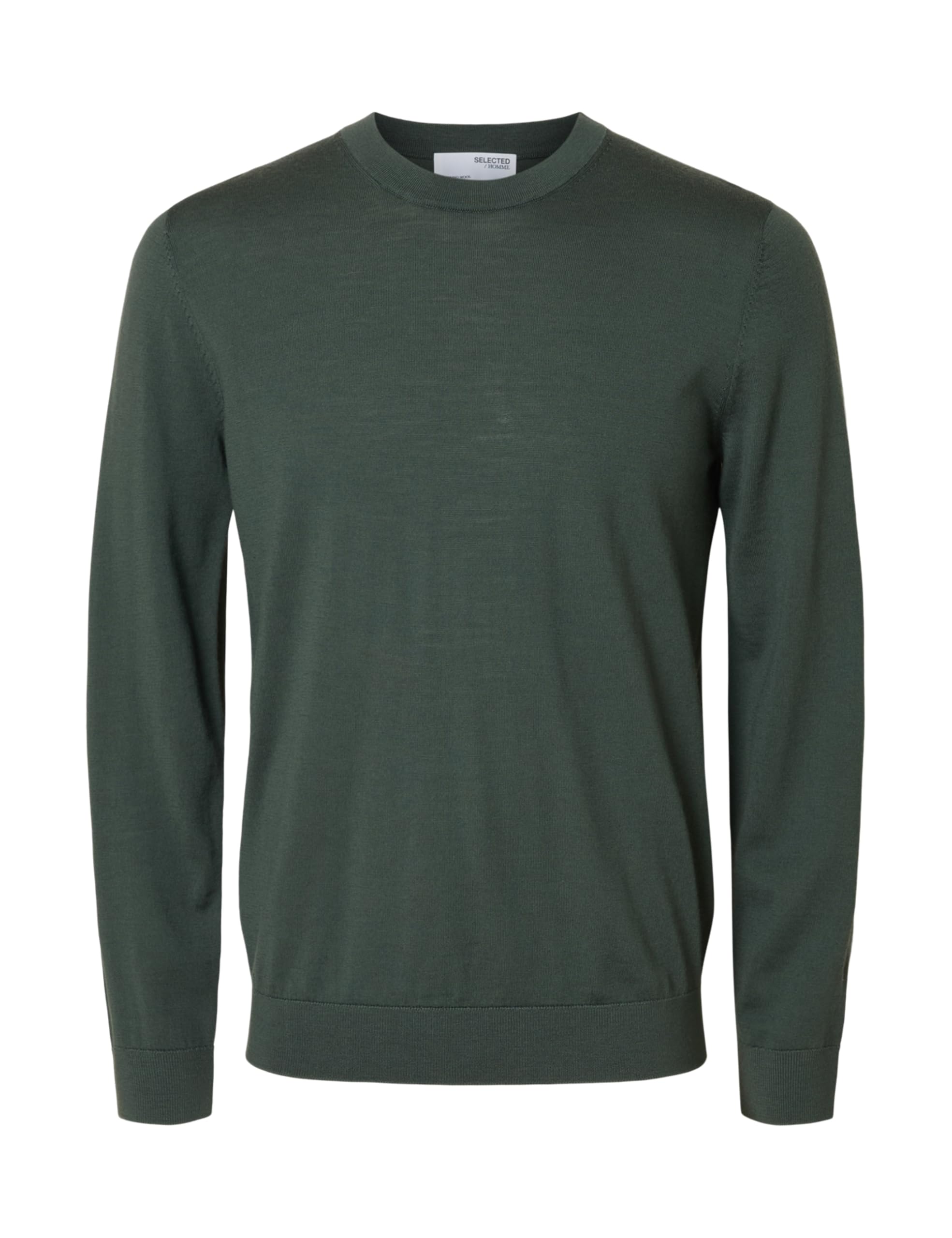 Selected Homme Male Crew Neck Jumper 100% Merino Wool, deep Forest, XXL