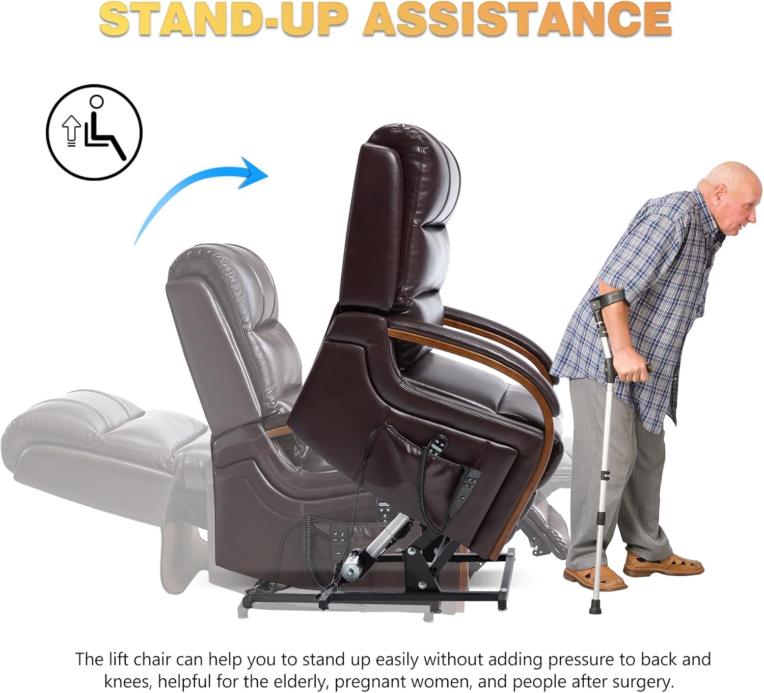 Trustyue Dual Motor Power Lift Recliner Chair, Lay Flat Recliner, Lift Chair with Massage and Heat, Standing Assistance, Infinite Position Reclining, Living Room Chair (Faux Leather Dark Brown)