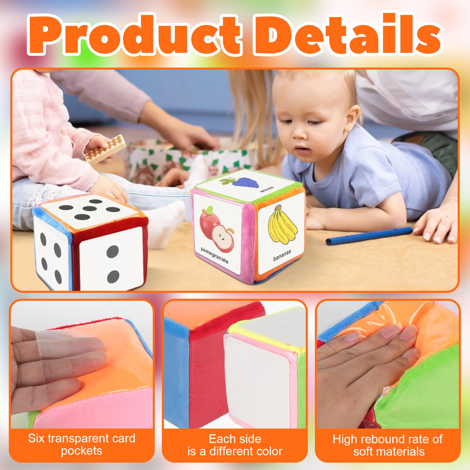 2 Pezzi Dadi Tascabili, 10 CM Cubi Con Tasche Con 50 Carte Vuote, Dadi Con Tasca Trasparente, Insegnante Cubi Di Apprendimento, Per Asilo, Scuola Materna, Apprendimento Precoce, Scuola Materna