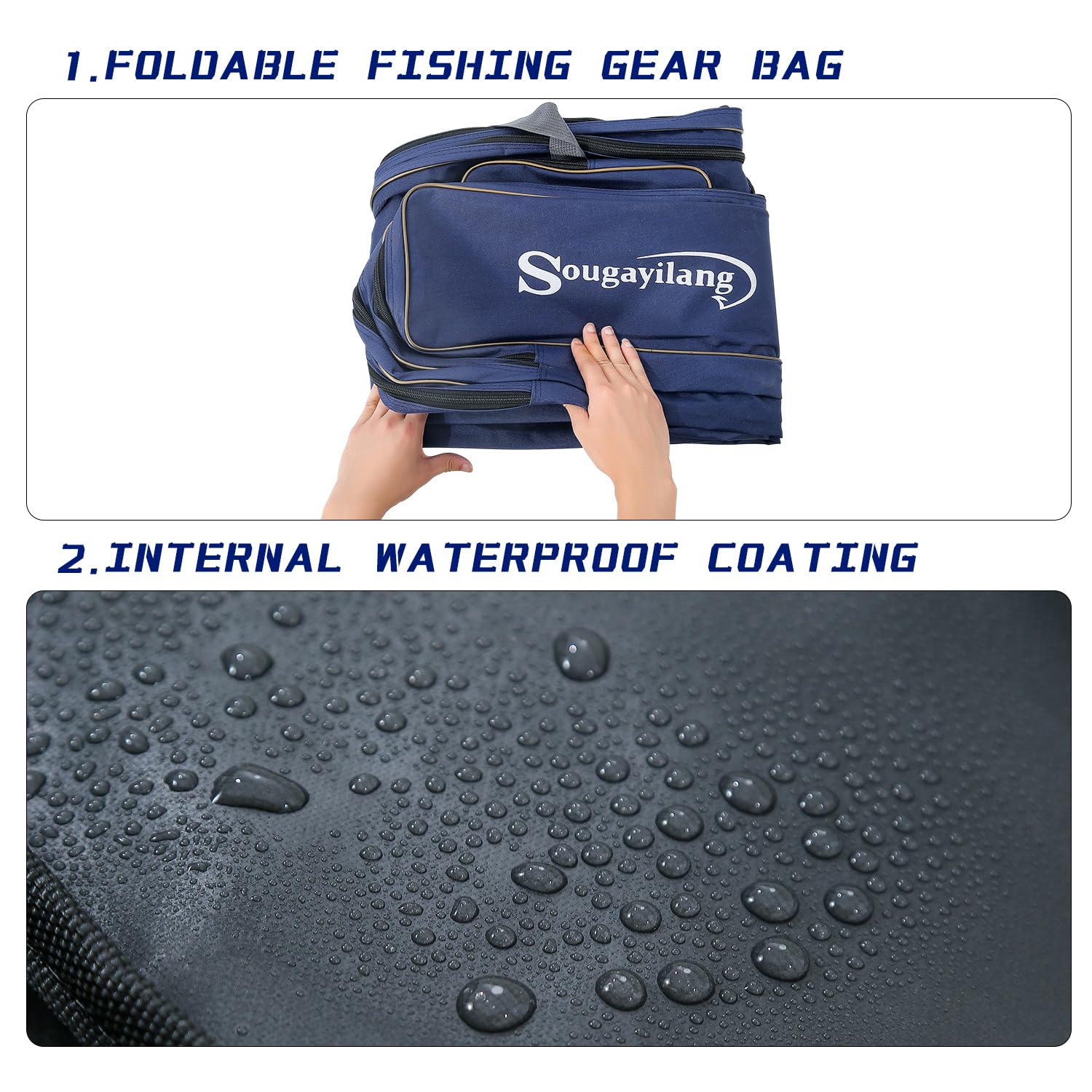 Sougayilang Fishing Rod Bag- 3-Layer Portable Folding Pole Bag for Large Capacity Fishing Rods Tackle Storage - 135cm-Blue - Image 3