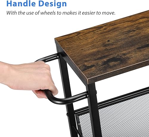 Miniatura 3 de MOOACE Carrito de almacenamiento delgado, estantería de cocina rodante de 4 niveles sobre ruedas, carrito estrecho móvil con mesa de madera para