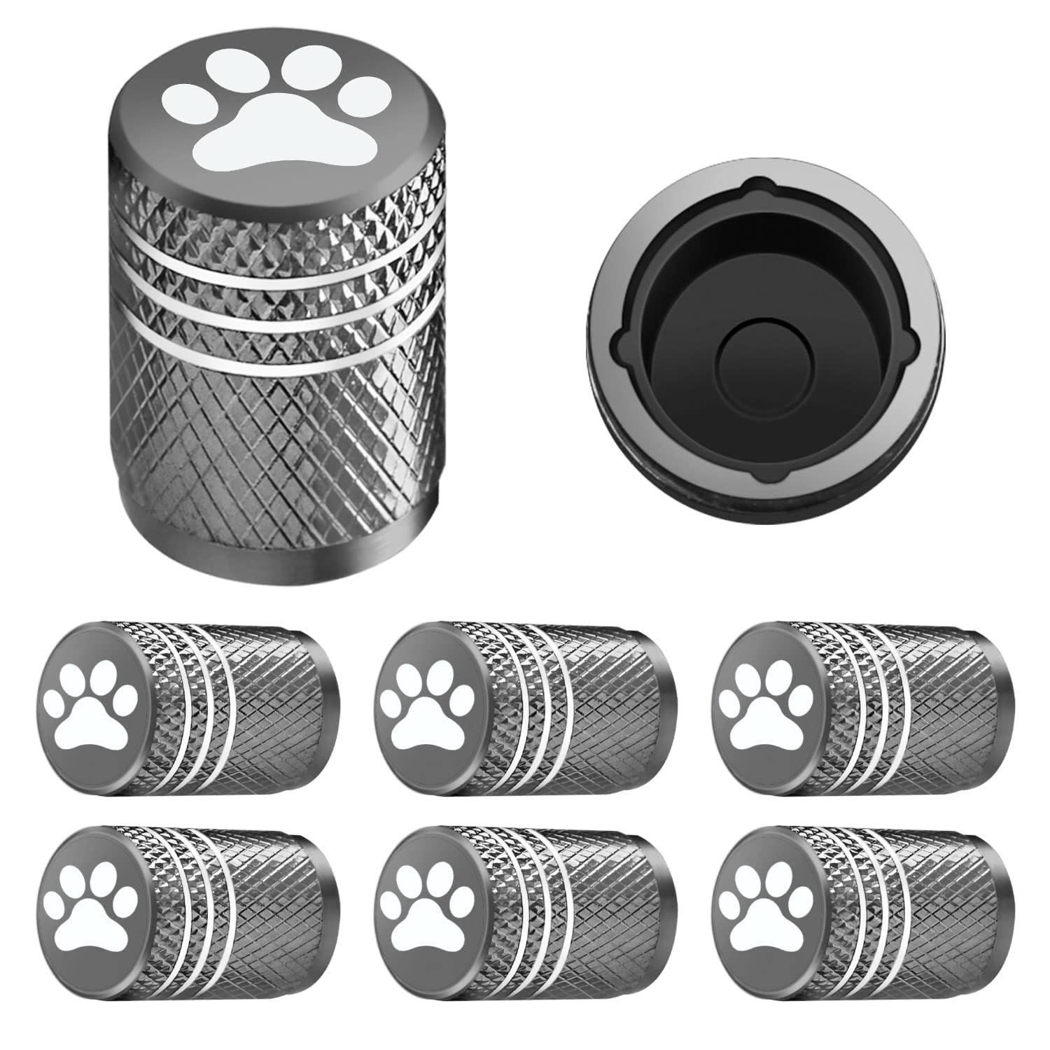 Photo 1 of Aquaok Tire Valve Stem Caps Car Tire Caps 8 Pack Corrosion Resistant Leak-Proof Heavy-Duty Alloy Cat Dog Paw Universal for Car Bike Truck Motorcycle Grey ***BUNDLE X2***