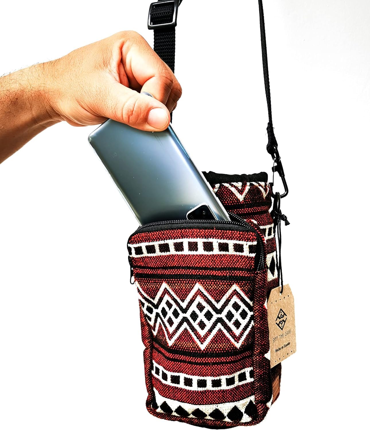 Wasserflaschenhalter mit Gurt und Tasche für Handy, Karte, Bargeld oder Schlüssel | Flaschenhülle für Walking, Rucksackreisen | Hydro und Eisenflasche Sling Bag | Campingzubehör (40, Vinicunca Rot)