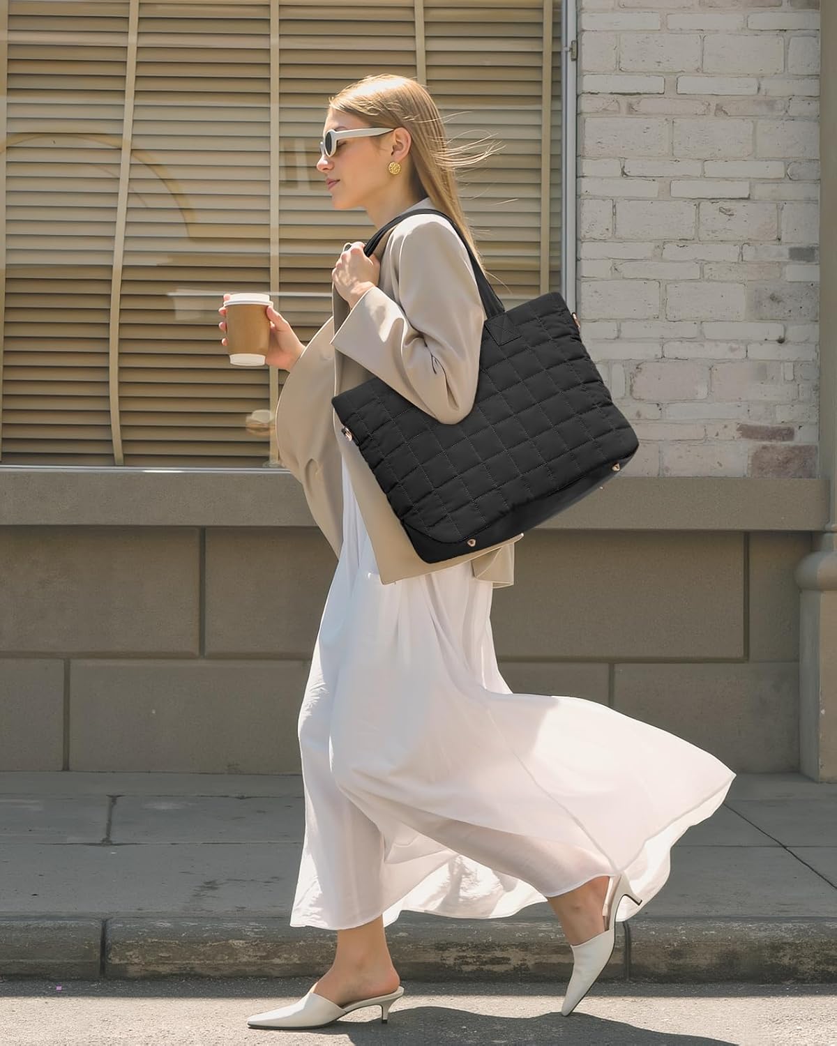 LOVEVOOK Laptop Tote Bag for Women, 15.6 Inch Large Puffer Work Computer Tote Bags for Teacher Nurse, Quilted Women's Purse Tote Shoulder Handbags with Zipper for Travel College Office Gym, Black - Image 2