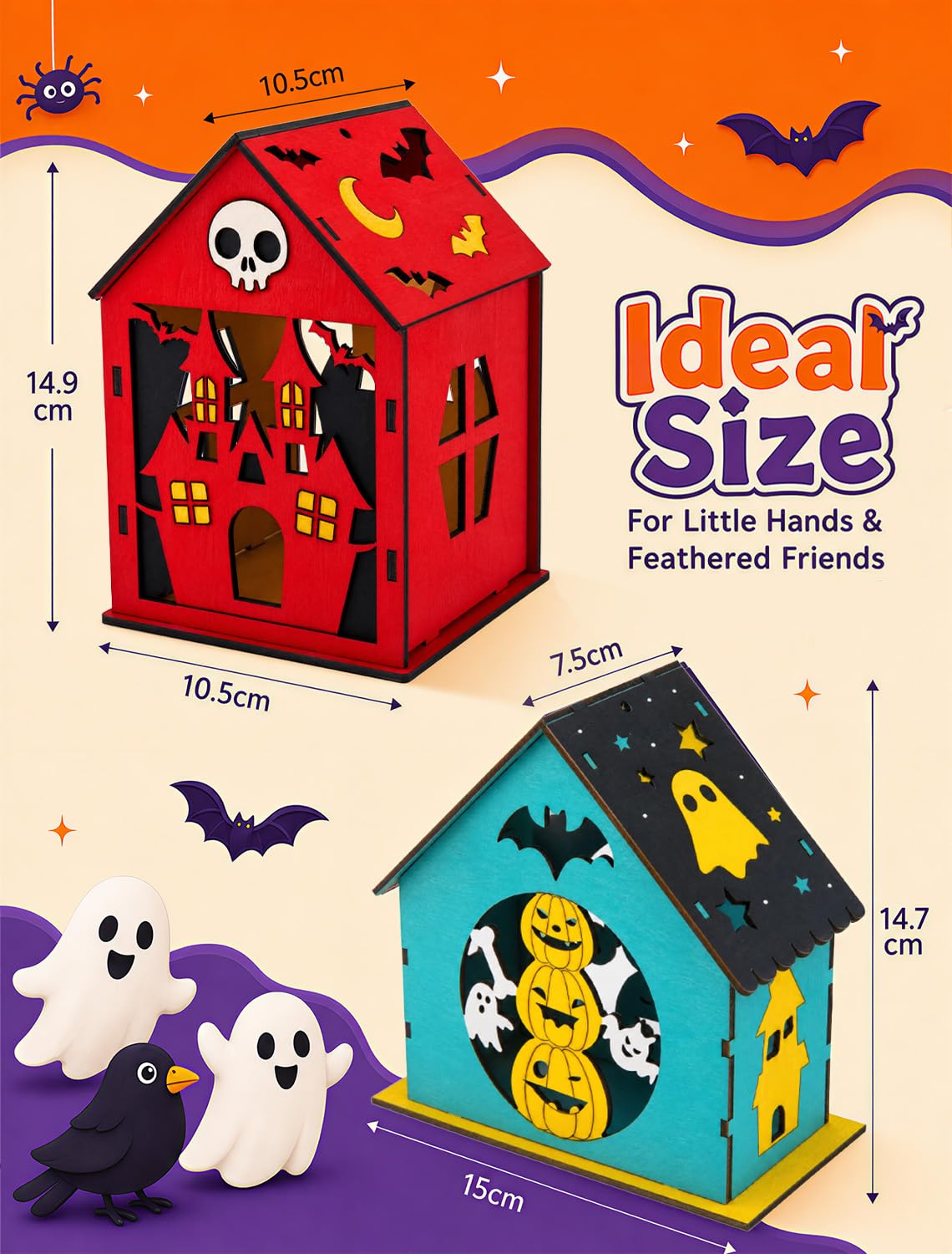hapray 12 piezas de manualidades de casa de Halloween, kit de pintura de calabaza de madera para niños