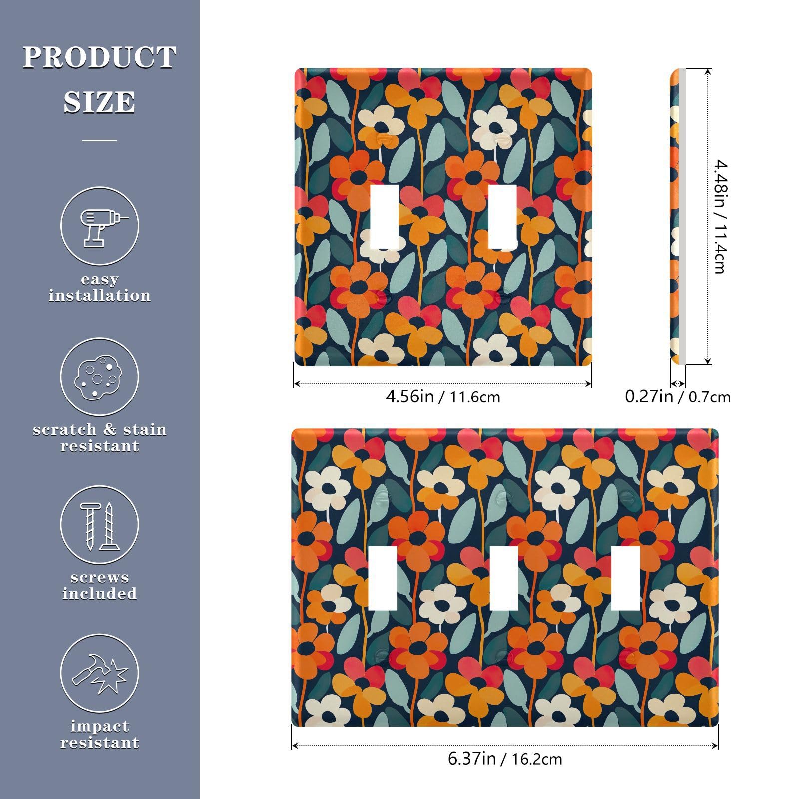 Light Switch Cover Red Flowers Floral Wall Plates for Electrical Outlets 3 Gang 202b5335