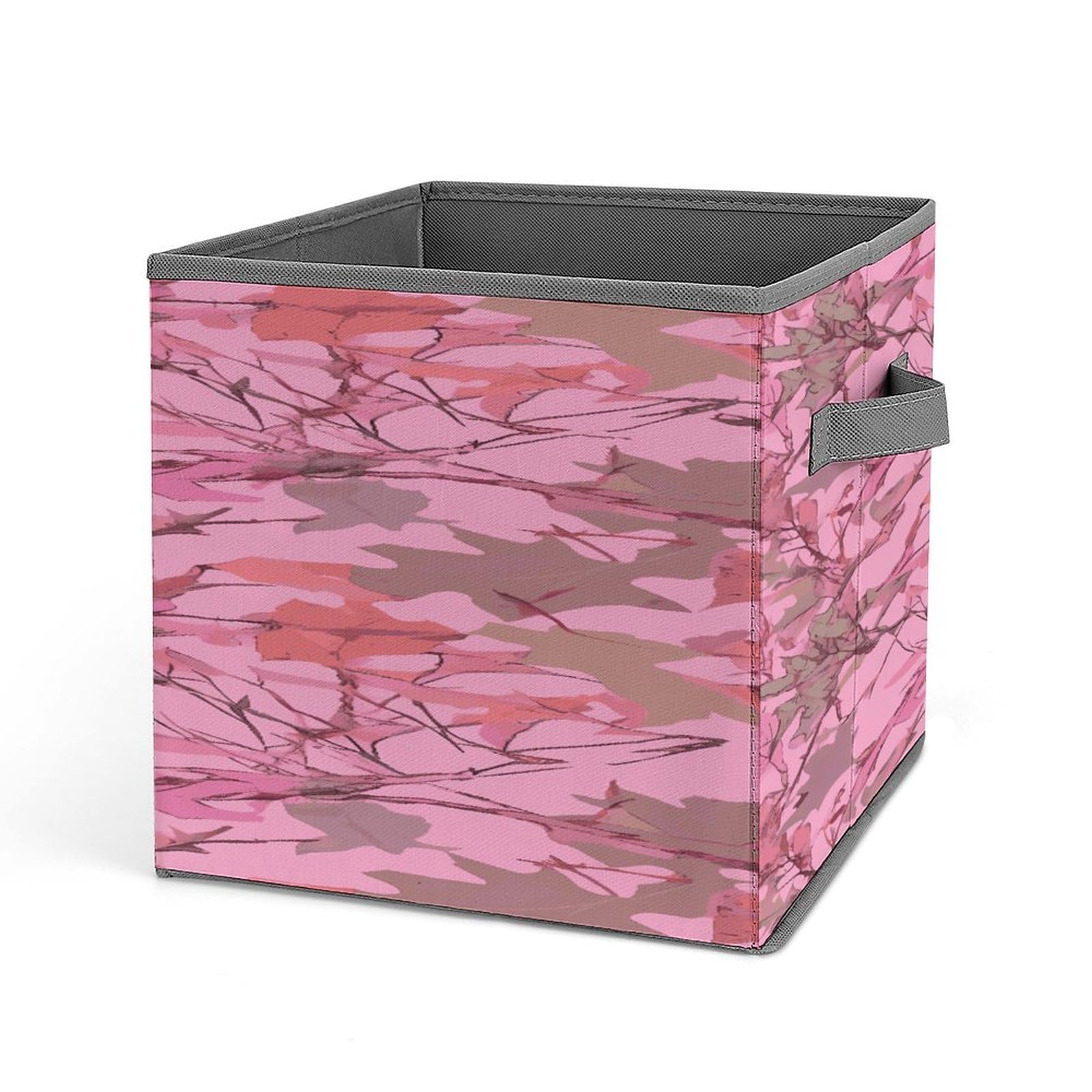 VstaDank Pink Leaves Camo Storage Bin Collapsible Storage Cubes Organizer Oxford Cloth Storage Box with Dual Handles Large Stackable Closet Storage Bins for Sheets Hat Sweater