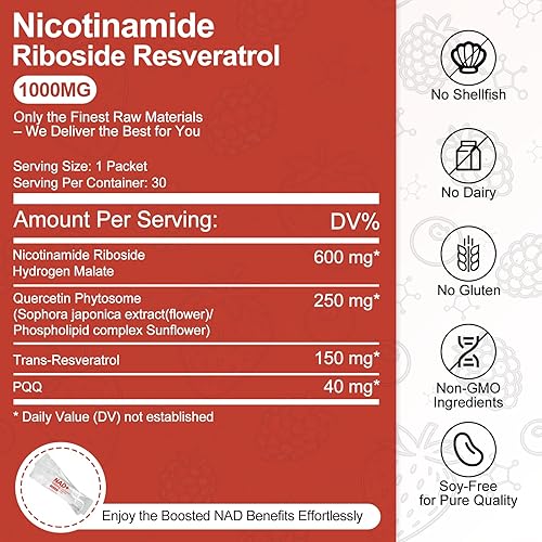 Miniatura 2 de Craftmetal Suplemento líquido NAD+ de 1000 mg, con ribósido de nicotinamida, PQQ y resveratrol, suplementos NAD para mujeres y hombres, aumenta la