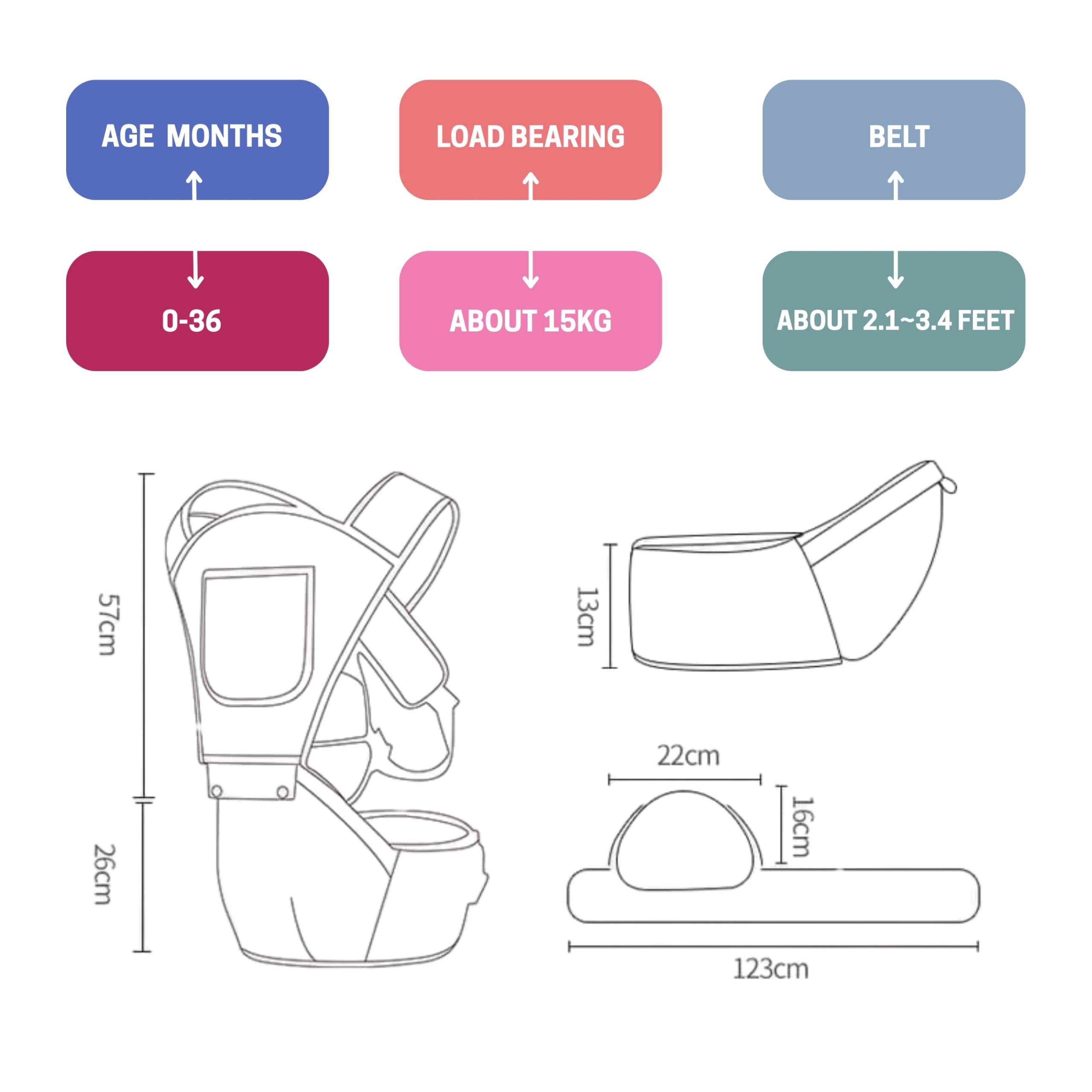 OBABY Carrier Hip Seat Adjustable/Comfortable/Lightweight/Soft/Lumbar Support Stylish Cotton with 5 Carry Positions, Travel and Daily use, New-Born to Toddler Carrier (0 to 36 Months) - Image 6 thumbnail