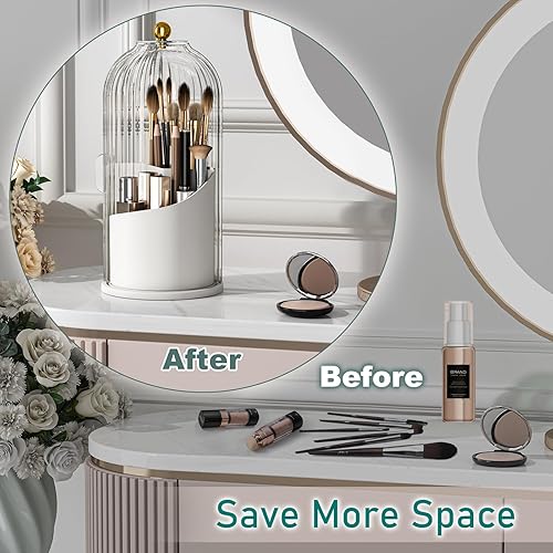 Miniatura 4 de GAXmi Soporte para brochas de maquillaje con tapa, organizador de herramientas cosméticas, giratorio de 360 grados, impermeable, a prueba de polvo,