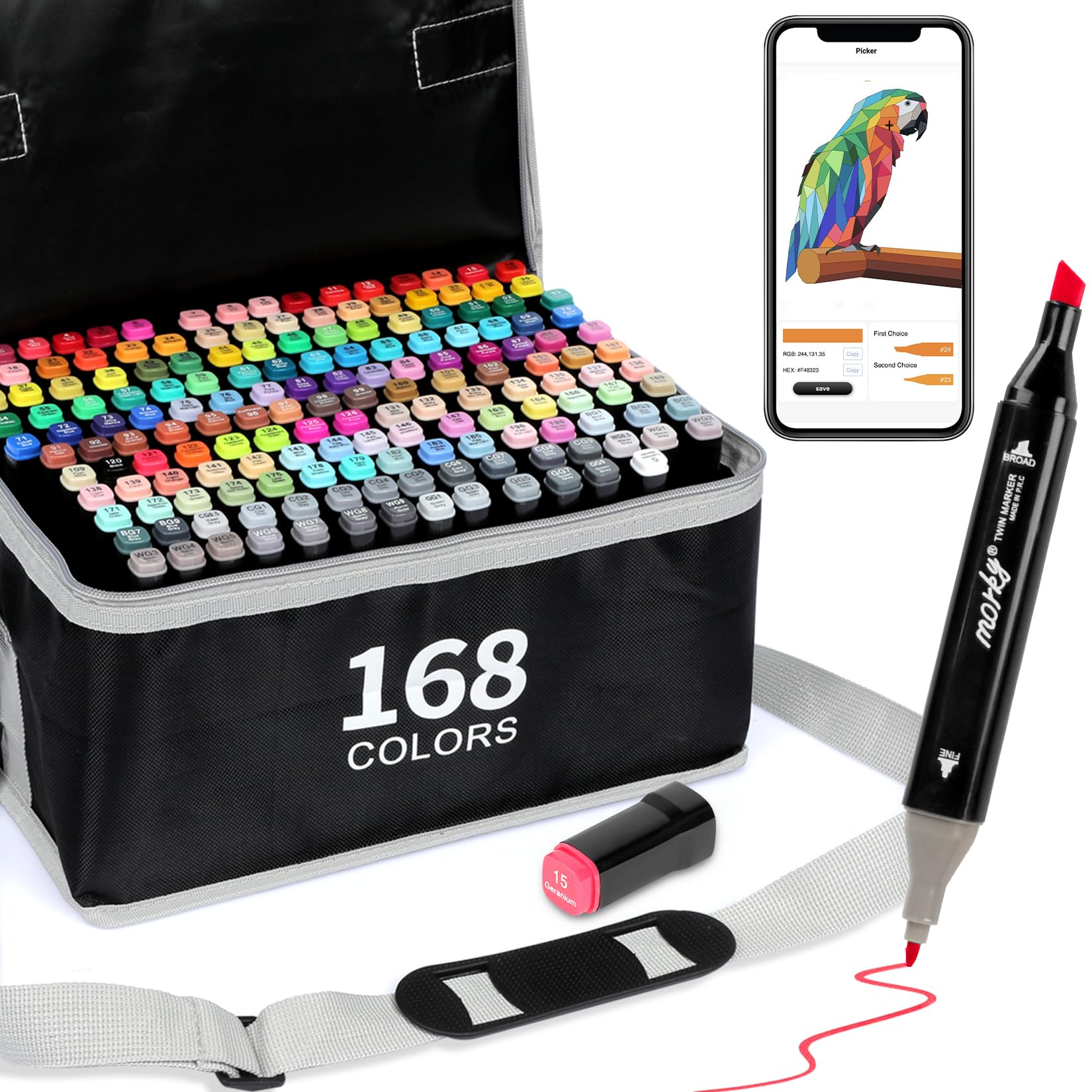 168+2 Colours Alcohol Markers with Free App for Colouring, Alcohol Pens for Anime,Manga,Drawing,Sketching and Calligraphy, Art Supplies for Adults