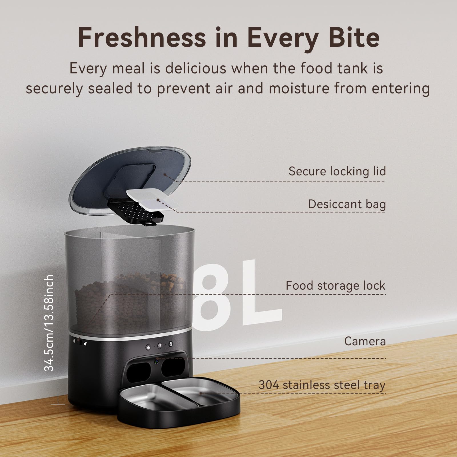 8L Comedero Gato Automático Doble con Cámara 1080P 160°,Acero Inoxidable Diseño Antiobstrucción App Control, WiFi 5G/2.4G Control Remoto Rudio Bidireccional para Múltiples Gatos