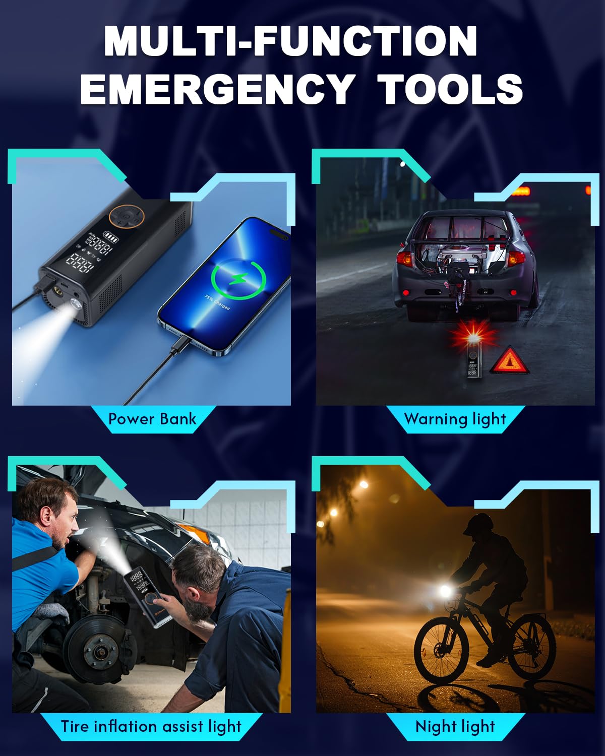 Sehawei Y11 Gonfleur Pneus Voiture,Compresseur à Air Portatif 150PSI avec écran LCD Numérique, 20000mAh Pompe a Velo Electrique pour SUV, Voiture, Moto, vélo, Balle