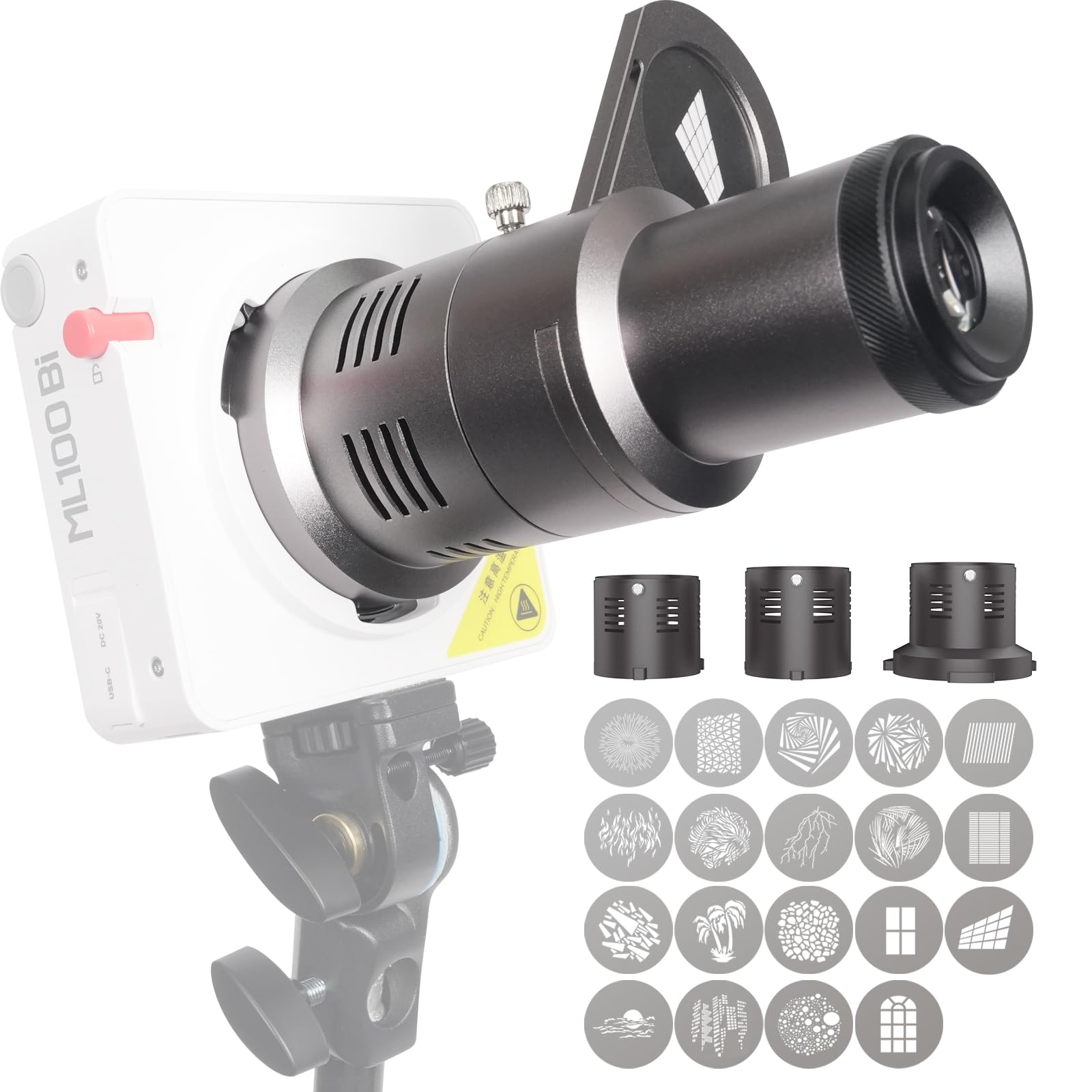 DF DIGITALFOTO Mini Snoot Proiettore con supporto Godox/Smallrig/Ulanzi 19 GB Φ42 mm Telaio Magnetico Compatibile con Godox ML100Bi/ML60IIBi, Smallrig RC60