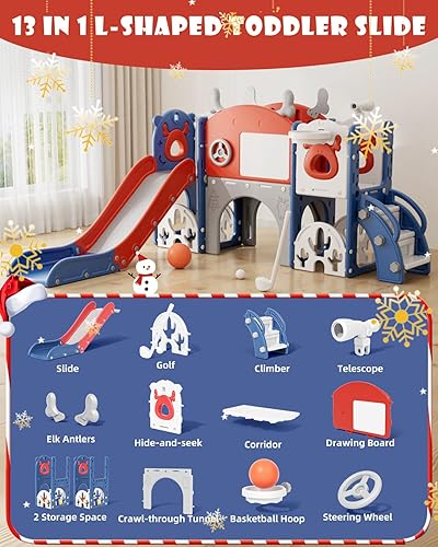 Miniatura 2 de XJD Tobogán infantil 13 en 1 para niños pequeños, nueva actualización con juego de golf, aro de baloncesto, tabla de dibujo para juego en interiores