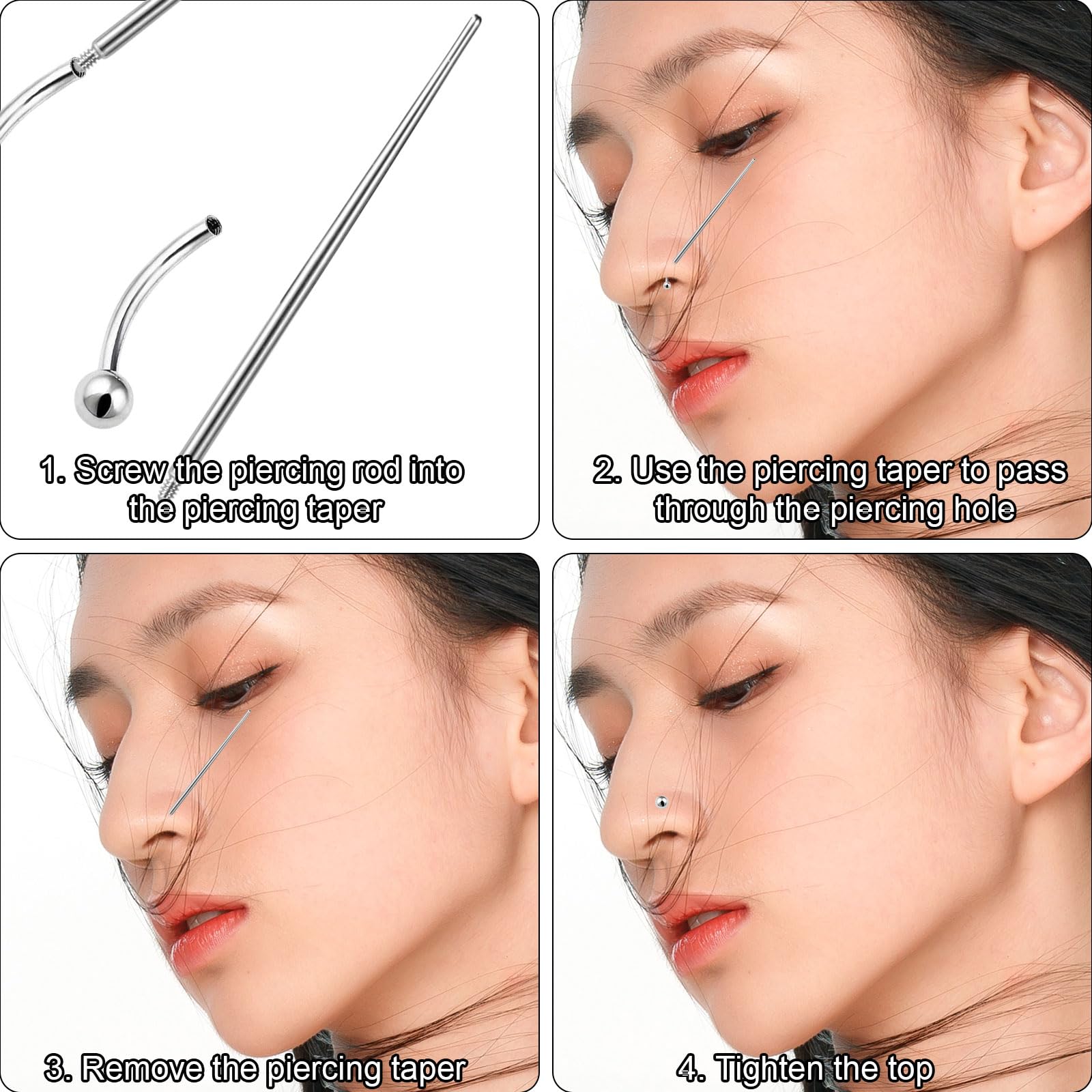 Lyreh Piercing Taper Narzędzie Chwytania Kulek Zmiany Biżuterii, Stal Nierdzewna Diamentowe Pęsety Narzędzie Podnoszenia Biżuterii 16G 18G Płaski Tył Bezgwintowy Trzpień Wkładania do Ucha Nosa Wargi