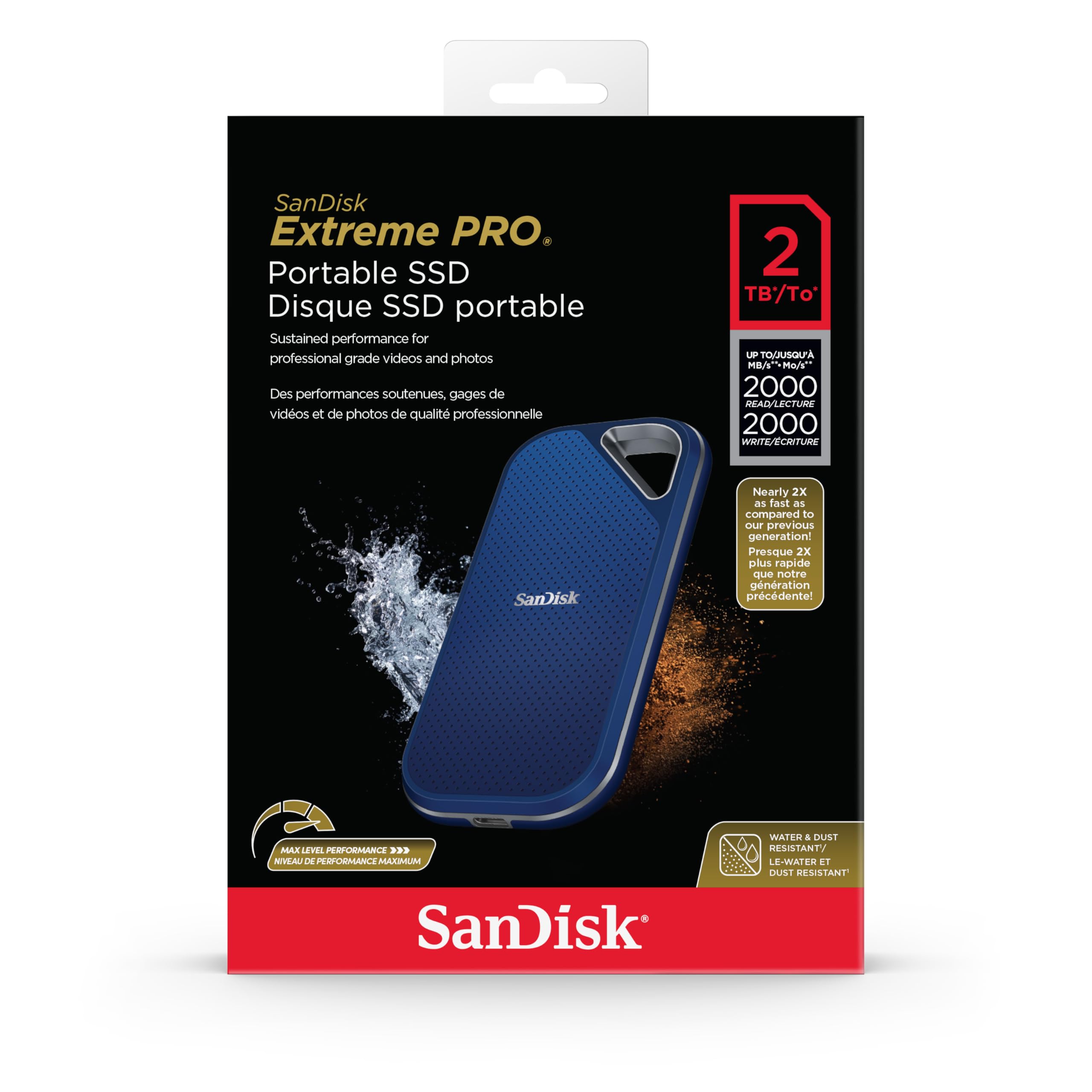 SANDISK Extreme Pro 2TB Portable External SSD, Up to 2000MB/s, USB