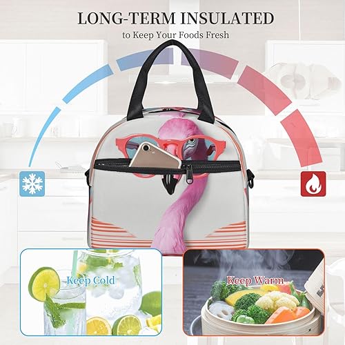 Miniatura 6 de Hello Glasses - Lonchera con estampado de flamenco para mujeres y hombres, lonchera aislada con correa ajustable para el hombro, lonchera