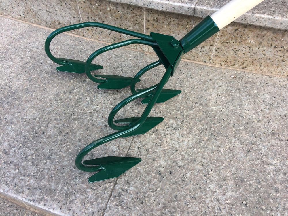AGROHIT Gartenhacke mit 5 Zinken, Pflanzharke aus Stahl, Blumenharke mit Ø 2,8 cm Stieldülle, Kultivator zur Bodenauflockerung & Unkrautentfernung, Handlicher Grubber für Garten, 29 x 23 cm, Grün