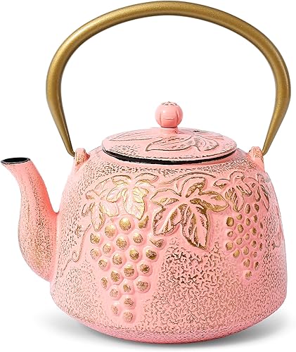 VICSKY Tetera de hierro fundido de calabaza (40 oz40.6 fl oz), resistente hervidor de té de hierro apto para estufa, hervidor de té con