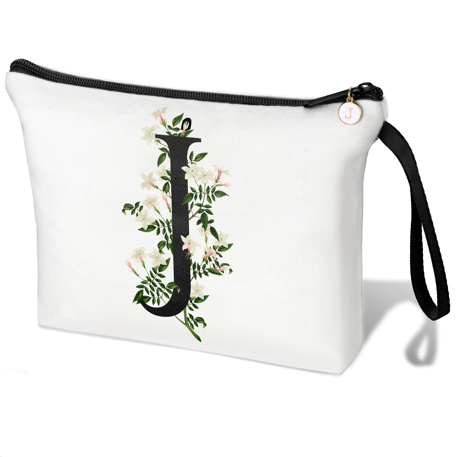 Initial Letter Bag Letter Makeup Bag for Women Initial Cosmetic Bag A-Z Personalized Makeup Bag Travel Makeup Bag,Initial Cosmetic Bag Gifts, white J, T Letter