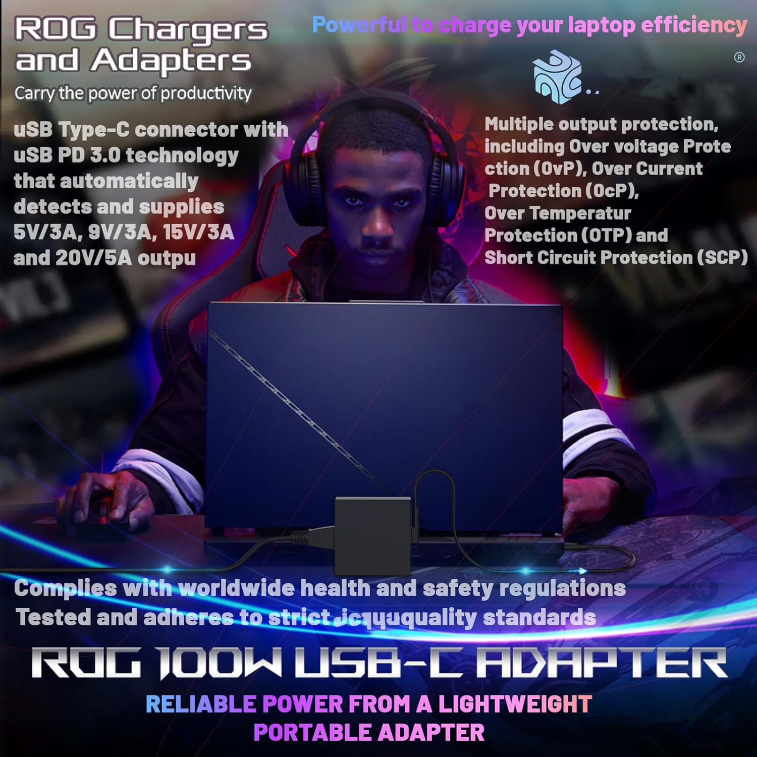 100W Type C Charger Rog Ally Compatible with Asus Zenbook Chromebook Z13 X13 Gv301 Gz301 14 14X Um425Qa Gz301Ze USB Laptop Adapter
