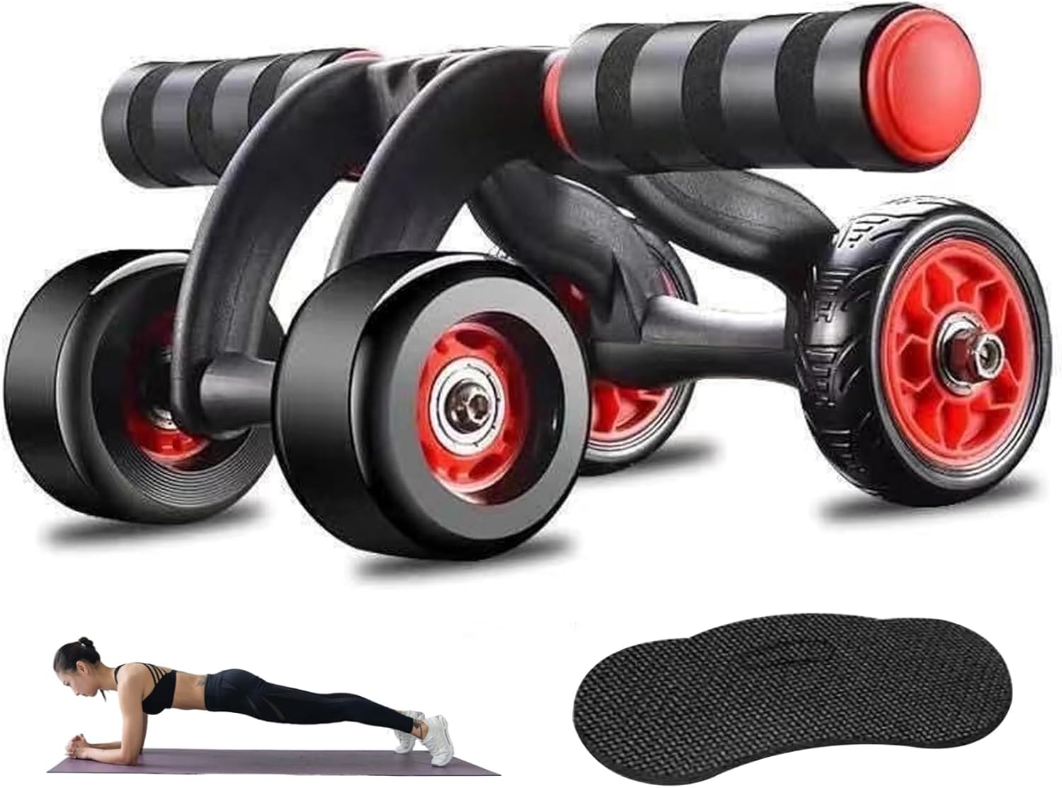Abdominal Wheel, Ab Roller Automatic Rebound Abs Trainer 4 Wheels Heavy Duty Abdominal Wheel with Kneeling Mat Non-slip Low Noise Core Workout Ab Roller for Men Women