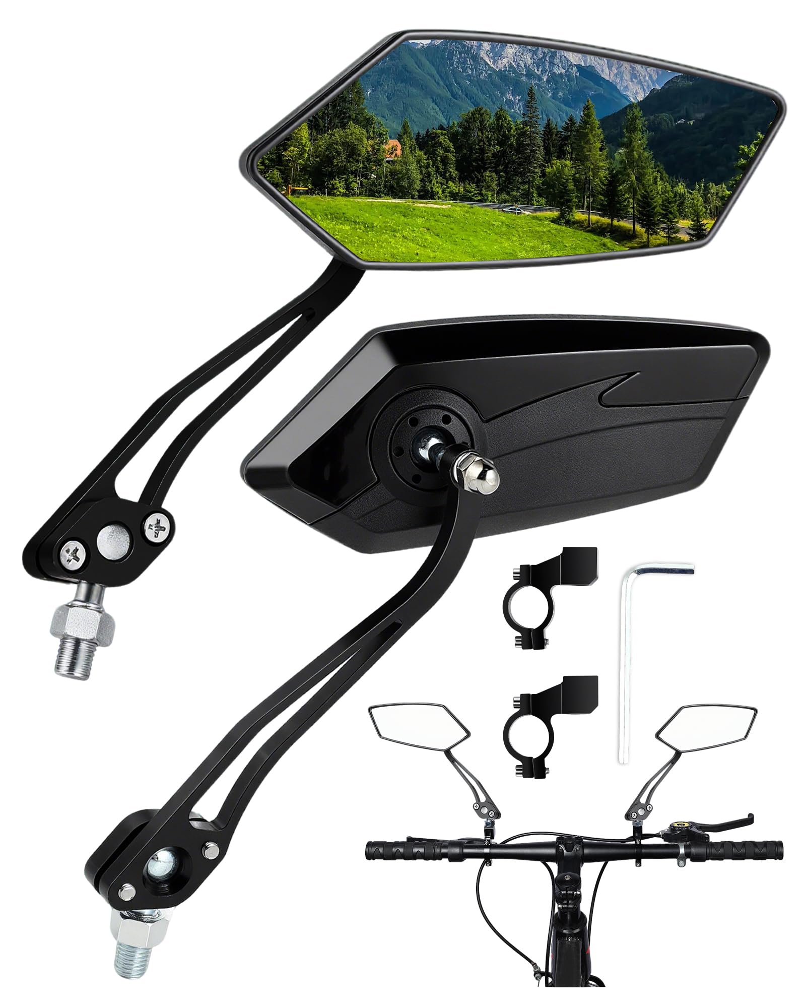 Specchietto retrovisore per bicicletta, 2 pezzi, regolabile a 360°, specchietto retrovisore per bicicletta elettrica, compatibile con manubrio da 22 a 24 mm, facile da montare, con chiave a brugola
