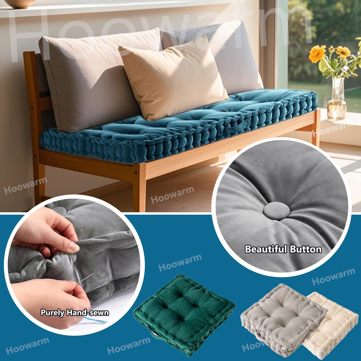 Coussin de Banc Exterieur Intérieur ,Velours Coussin de Siège Banc Sur Mesure 40x40/70x30/150x40/120x40 Coussin de Sol, pour Canapé Jardin Patio Maison Banquette Coussin D'assise(Color11,150x40x10cm)