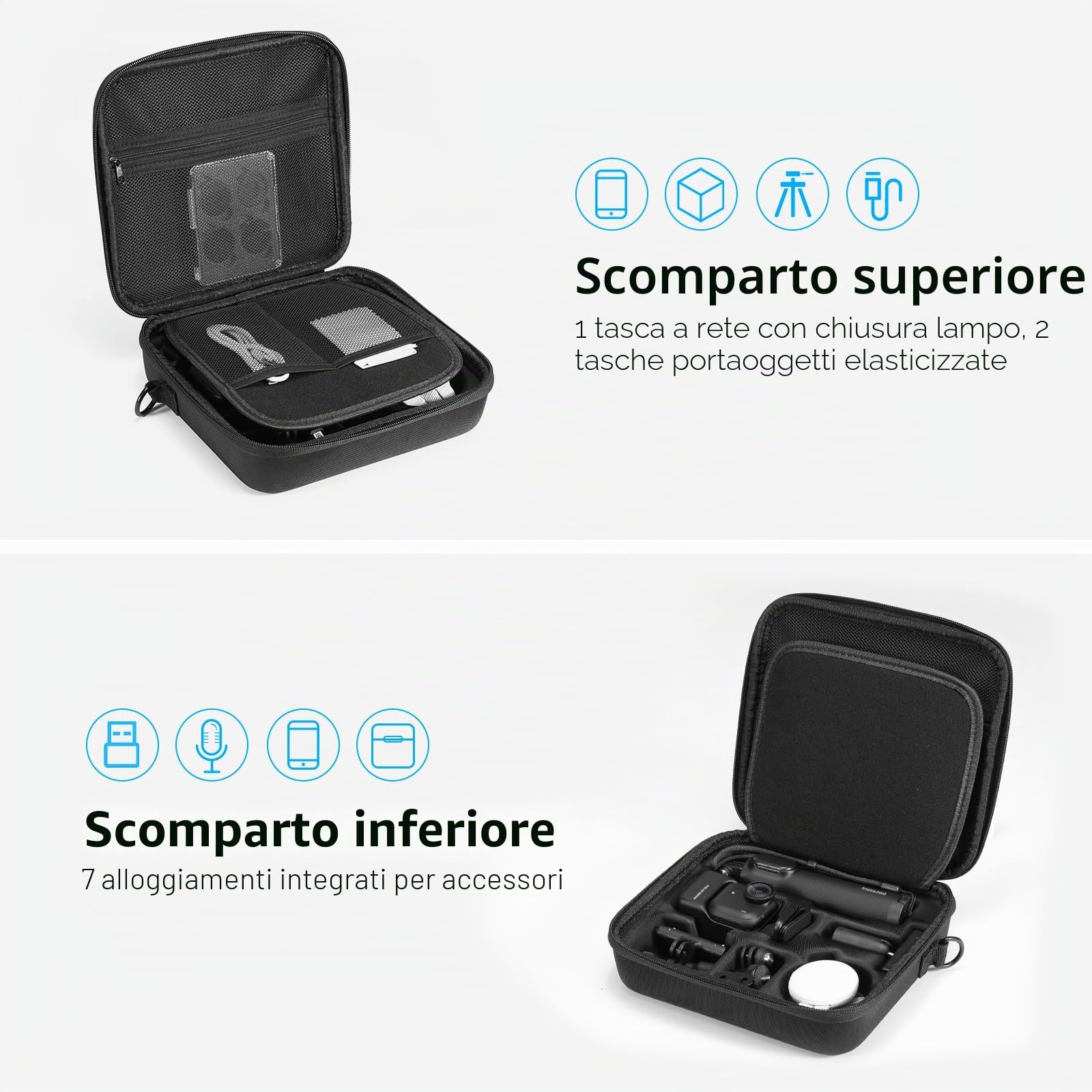 AMAZEAR Custodia da Trasporto per Accessori Insta360 GO Ultra - Borsa da Viaggio Impermeabile con Tracolla, Guscio Rigido per Protezione e Organizzazione, Nero