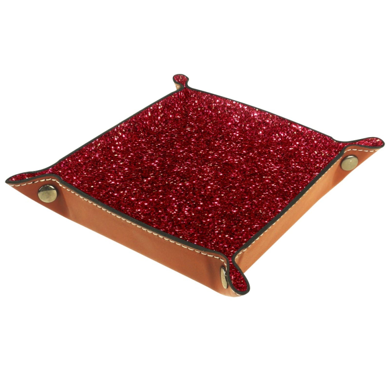 VAPOKF Burgundy Glitter Dice Trays Quadrilateral Dice Folding Tray Microfiber Leather Holder for Table Games RPG DND, 20.5 × 20.5 cm