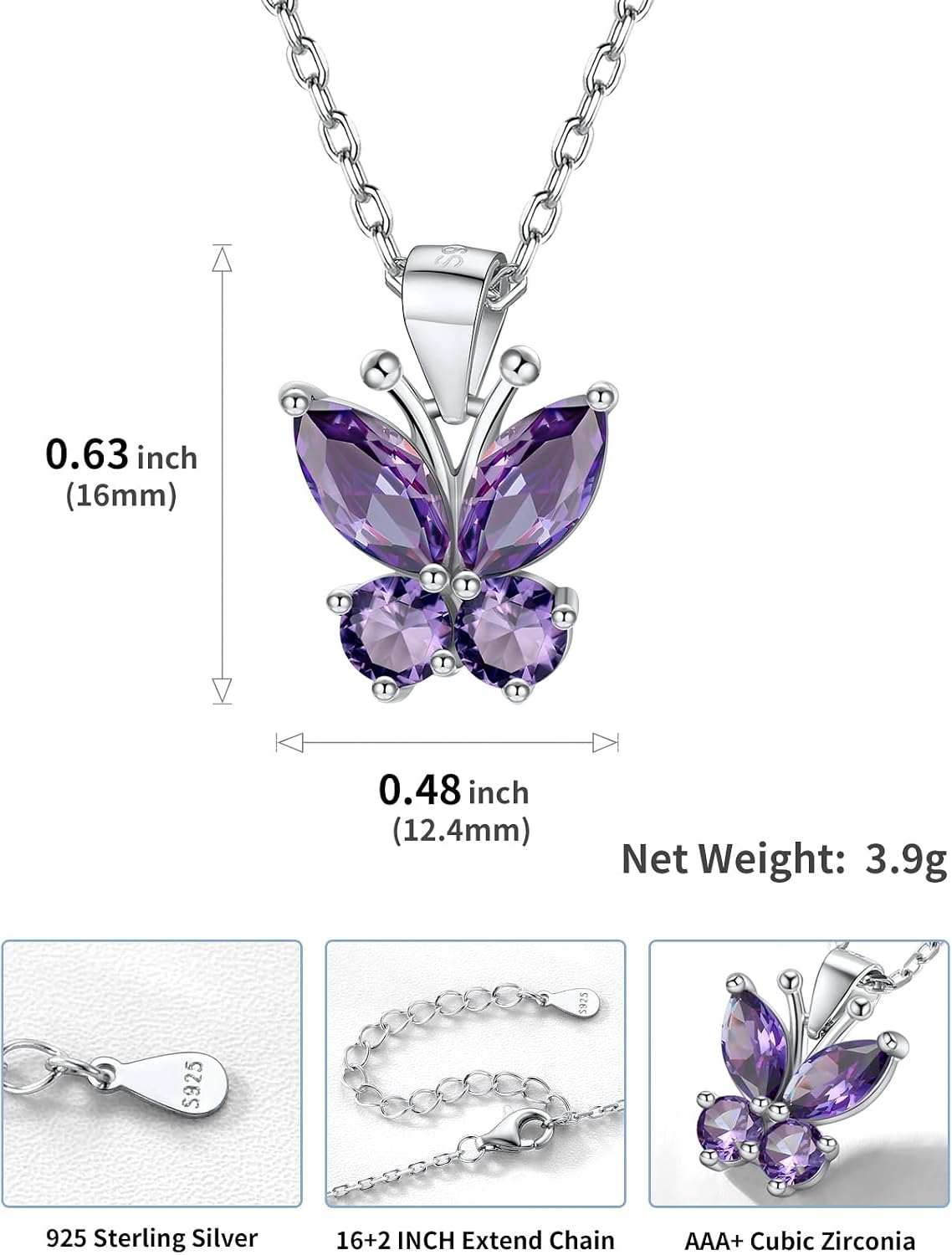 925 Sterling Silver Butterfly Necklace/Antler Deer Necklace,Adjustable Silver Birthstone Necklace for Women,Birthstone Jewelry Gift for Her