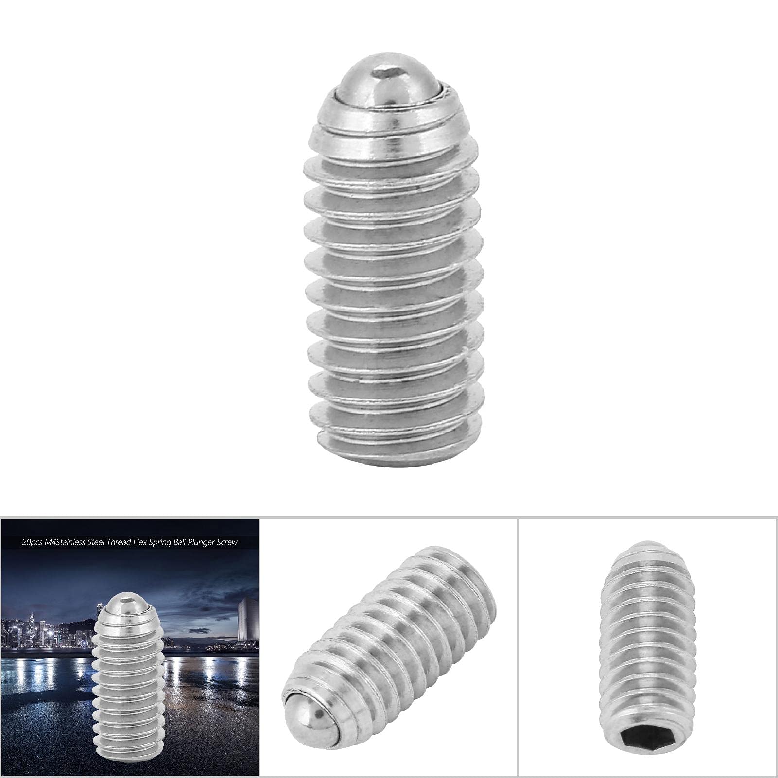 Set viti a pistone con molla a sfera esagonale M3 304 in acciaio inox, 20 pezzi completi (M3 * 8) - Set completi per montaggio flessibili e resistenti