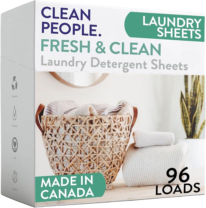Clean People Laundry Detergent Sheets - Recyclable Packaging, Hypoallergenic, Stain Fighting - Ultra Concentrated, Laundry Soap - Fresh Scent, 96 Pack