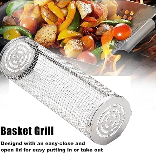 Miniatura 2 de Cesta enrollable para parrilla, accesorios para barbacoa, cilindro de malla de alambre de acero inoxidable, cesta de chips de verduras, cesta de