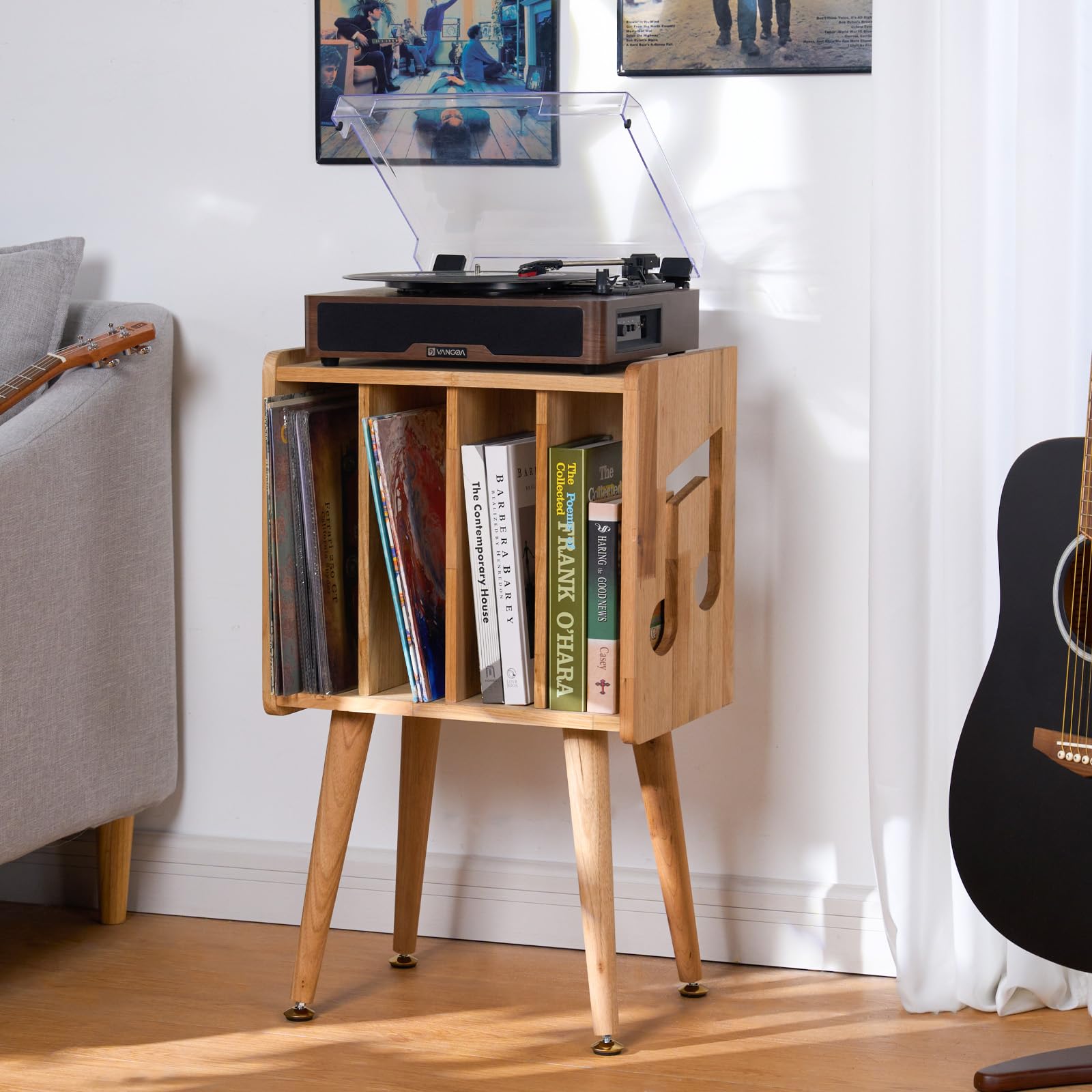 Artswish Wood Turntable Stand with Vinyl Storage, Record Player Table with 4 Cabinet, Record Shelf for Living Room