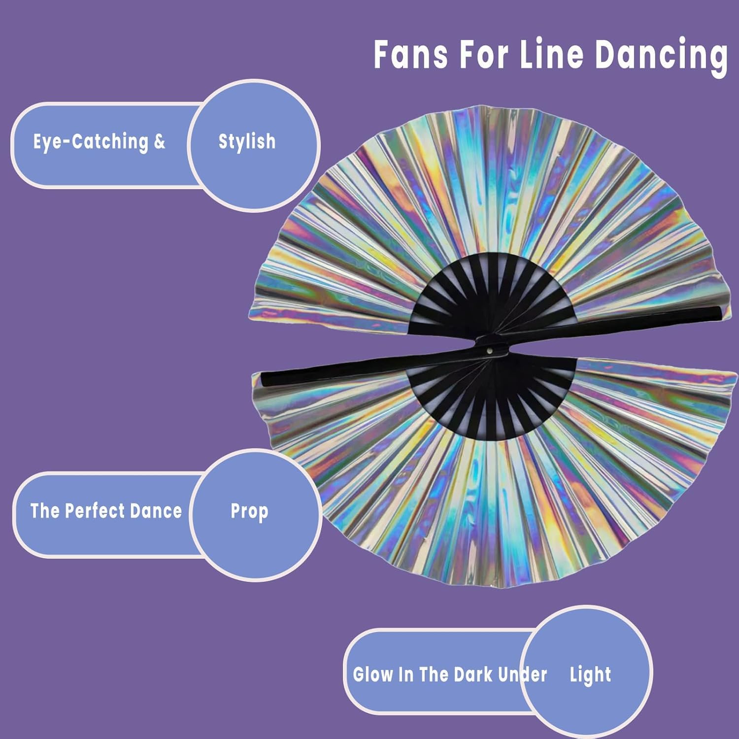 Kurbetts Boots On The Ground Hand Fan for Line Dancing Popping Fans Large Holographic Folding Hand Fan Clap Fans for Line Dancing Foldable Craft Dancer's Favorite (C23+C24)