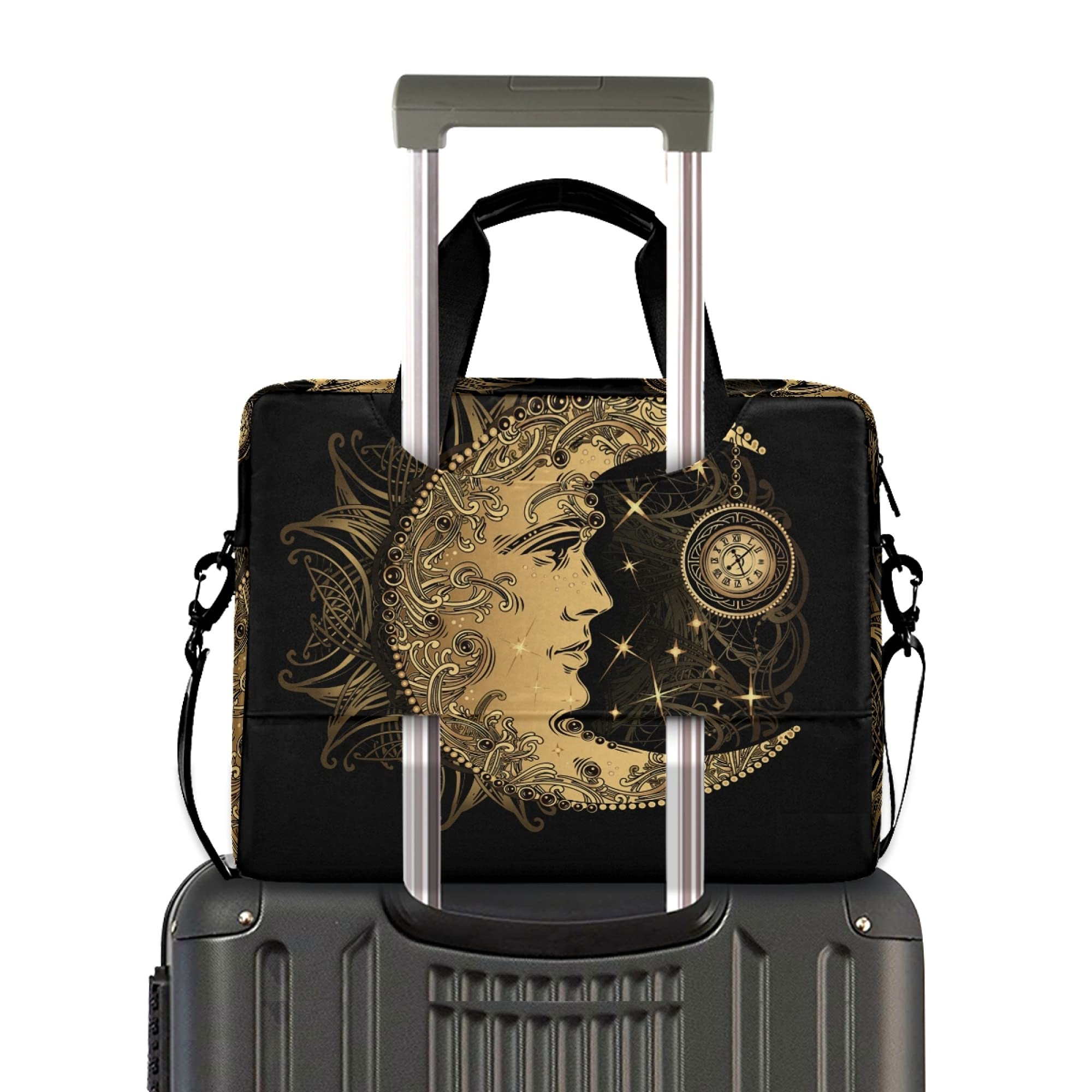 ALAZA Boho Crescent Moon Sun Mandala Laptop Case Bag Sleeve Portable Crossbody Messenger Briefcase w/Strap Handle, 13 14 15.6 inch