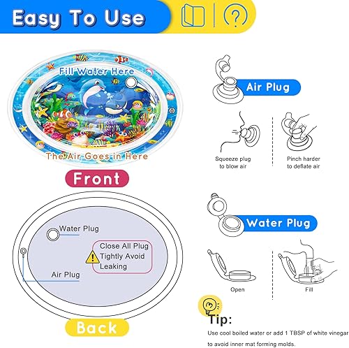 Miniatura 7 de Infinno Alfombrilla de agua para bebés de 3 a 6 años, 6 a 12 meses, regalo perfecto para bebés, tema azul océano