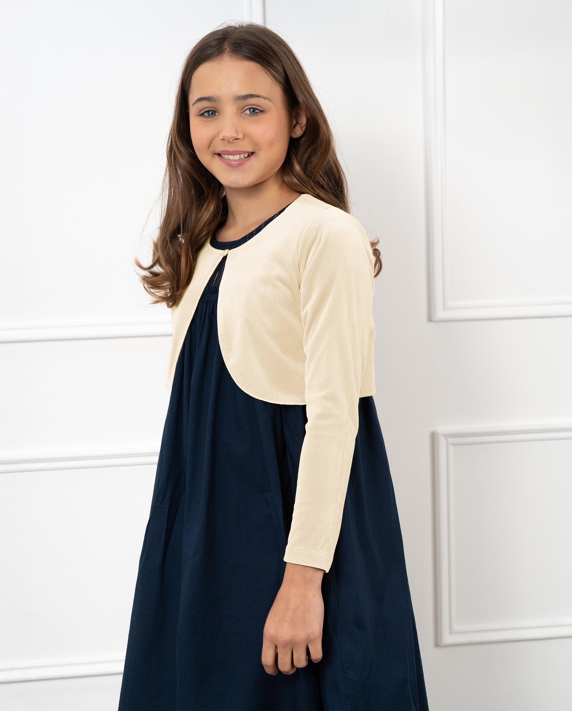 Bolerose Boléro Pull en Velours à Manches Longues pour Fille Enfant