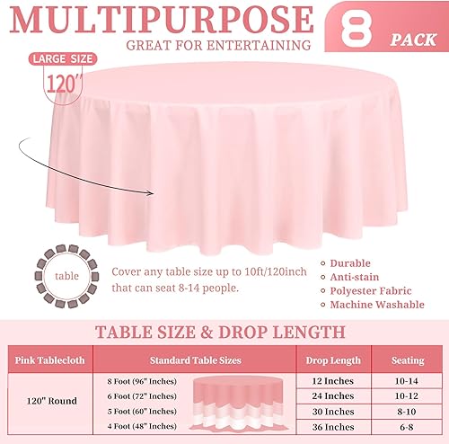 Miniatura 696 de Paquete de 8 manteles redondos blancos de 90 pulgadas, manteles redondos de poliéster lavables para mesa de tela decorativa resistente a