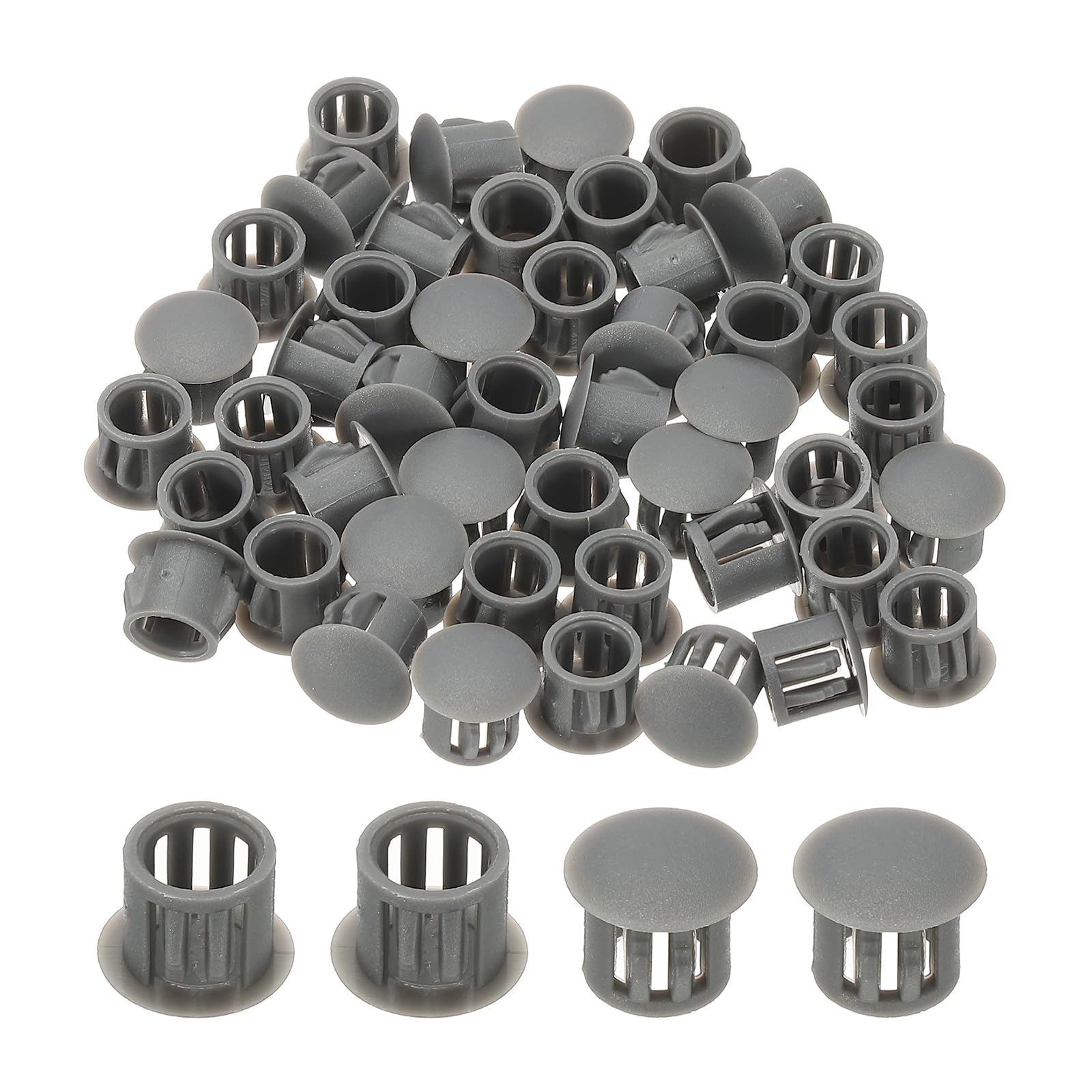 PATIKIL Plastic Screws Hole Plugs, 99 Pcs 2/5"(10mm) Round Plastic Hole Caps Snap Desk Grommet Buckle Knockout Locking Covers Furniture Insert End Cap for Kitchen Cabinet, Gray