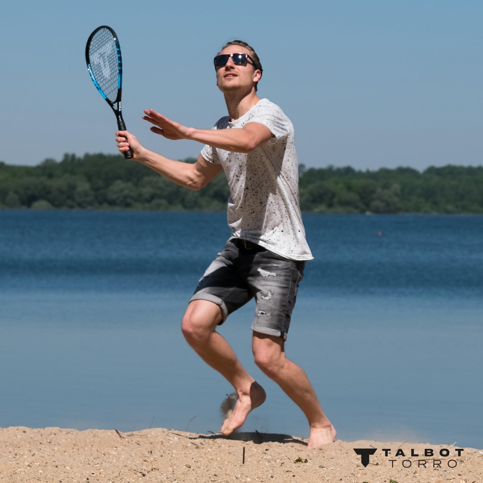 Talbot Torro Speed-Badminton Set Speed 6600, 2 kraftvolle Alu-Rackets 58,5cm, 6 oder 5 windstabile Federbälle, Cones zur Spielfeldmarkierung, im trendigen Rucksack